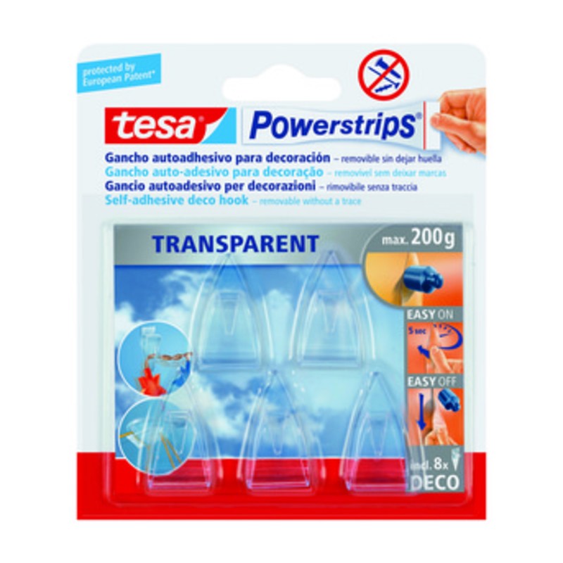 10 x GANCIO ADESIVO TESA POWERSTRIPS TRASPARENTE 5 PZ
