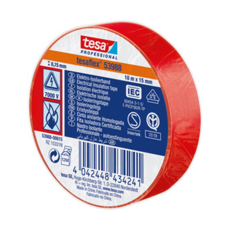 10 x NASTRO ISOLANTE CERTIFICATO ROSSO 10MTX15MM