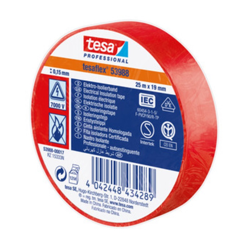 10 x NASTRO ISOLANTE CERTIFICATO ROSSO 25MTX19MM