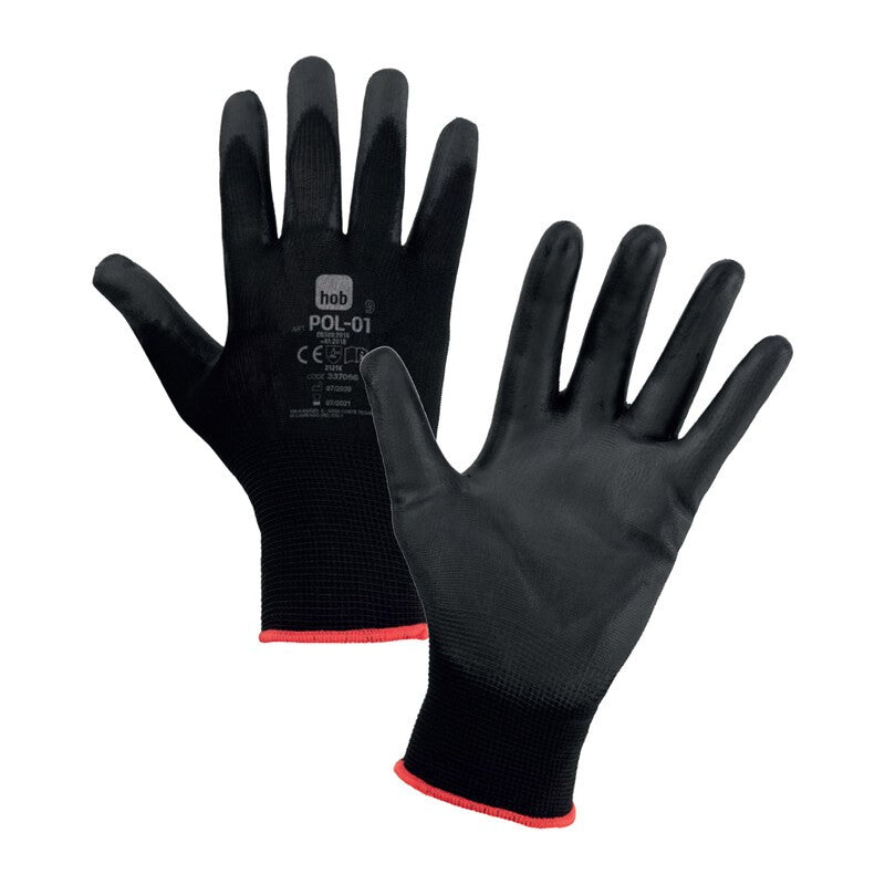 12 x GUANTI HOB POLIESTERE/POLIURETANO NERO TG. 11