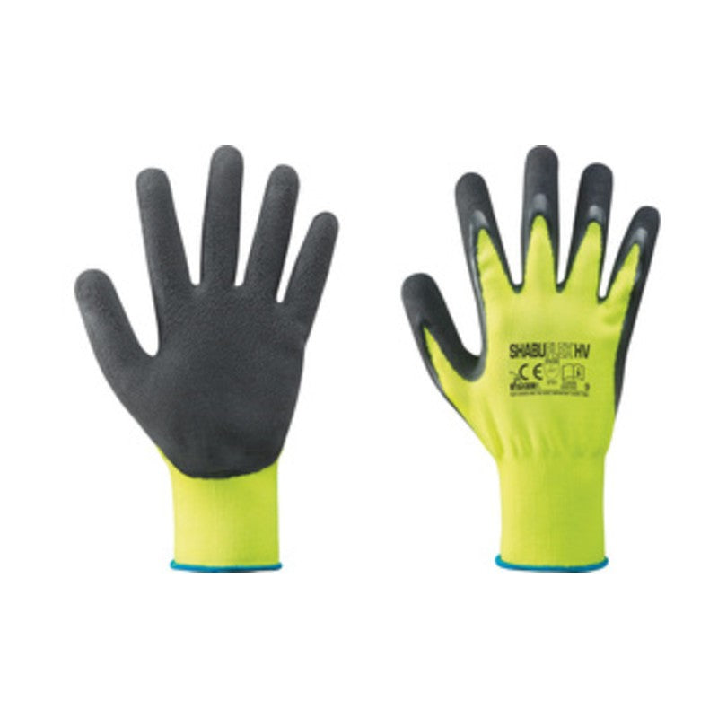 12 x GUANTI NYLON/LATTICE GIALLO FLUO/NERO TG. 9