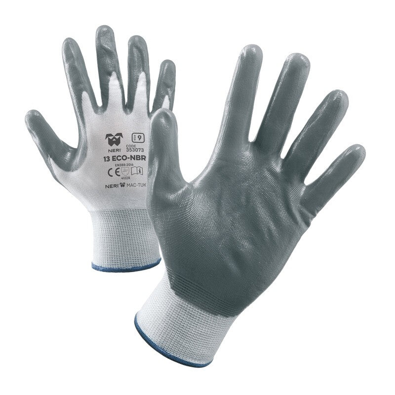 12 x GUANTI NYLON/NITRILE NBR 13ECO TG.10
