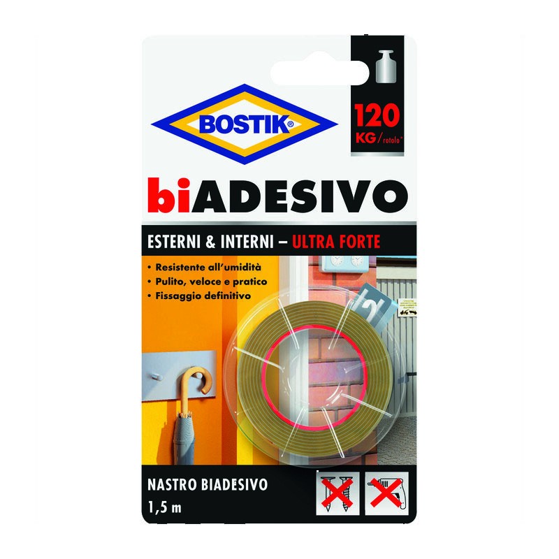 6 x BOSTIK NASTRO BIADESIVO ESTERNIINTERNI 19MMX1,5M BL