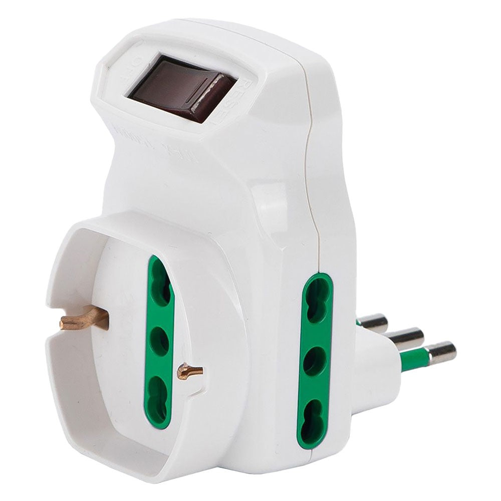 ADATTATORE TRIPLO CON PROTEZIONE SOVRACCARICO Spina 2P+T10A - bianco - art.87317
