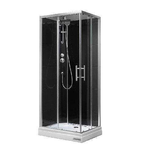 CABINA DOCCIA MODELLO KENYA APERTURA 2 ANTE SCORR. 2 FISSE Misura: cm 70x90 V.Trasp Pann. Nero