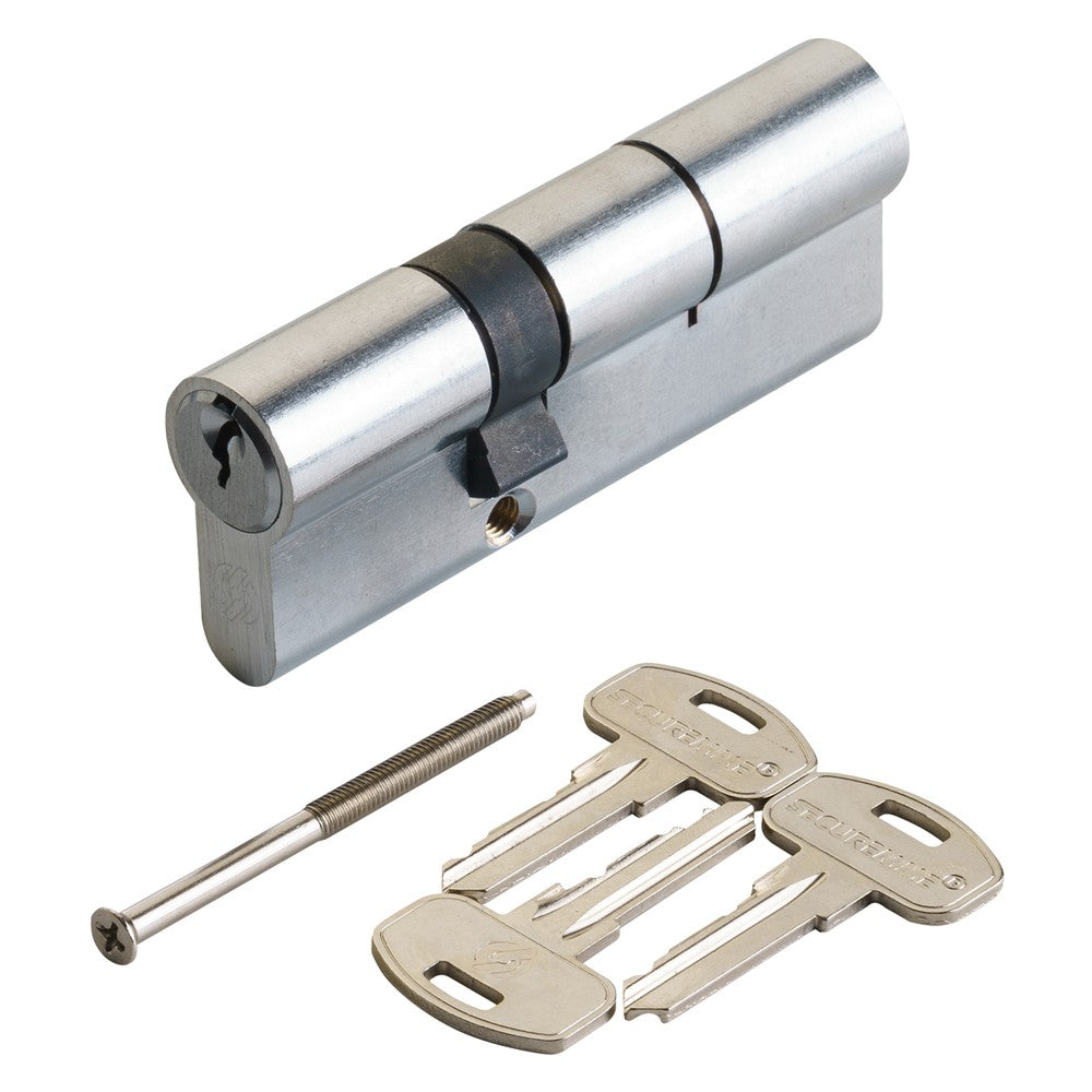CILINDRO PROFILATO DOPPIO SERIE 'KY' mm 25+10+30 = 65 (30+35) cromo satinato