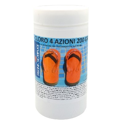 CLORO 4 AZIONI IN PASTIGLIE DA 200GR PER PISCINE Misura: 1 Kg