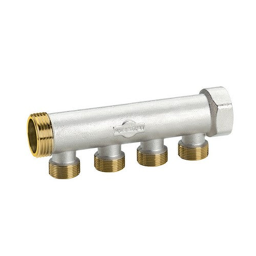 COLLETTORE IN OTTONE NICHELATO CON DERIVAZIONI M 24X19 Misura: 3/4 X 4 Vie L. 157 mm