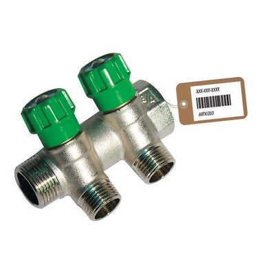 COLLETTORE LINEARE CON RUBINETTI D'ARRESTO 2 DERIVAZIONI IMPEX F-BRICO Misura: 3/4 x 1/2