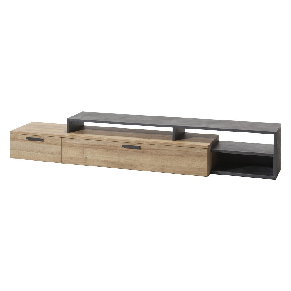 CONTROMOBILE BASSO BASE LINEA 'VITTORIA' cm. 45 x 270 x h.44,9 - rovere/grigio (2 cassetti)