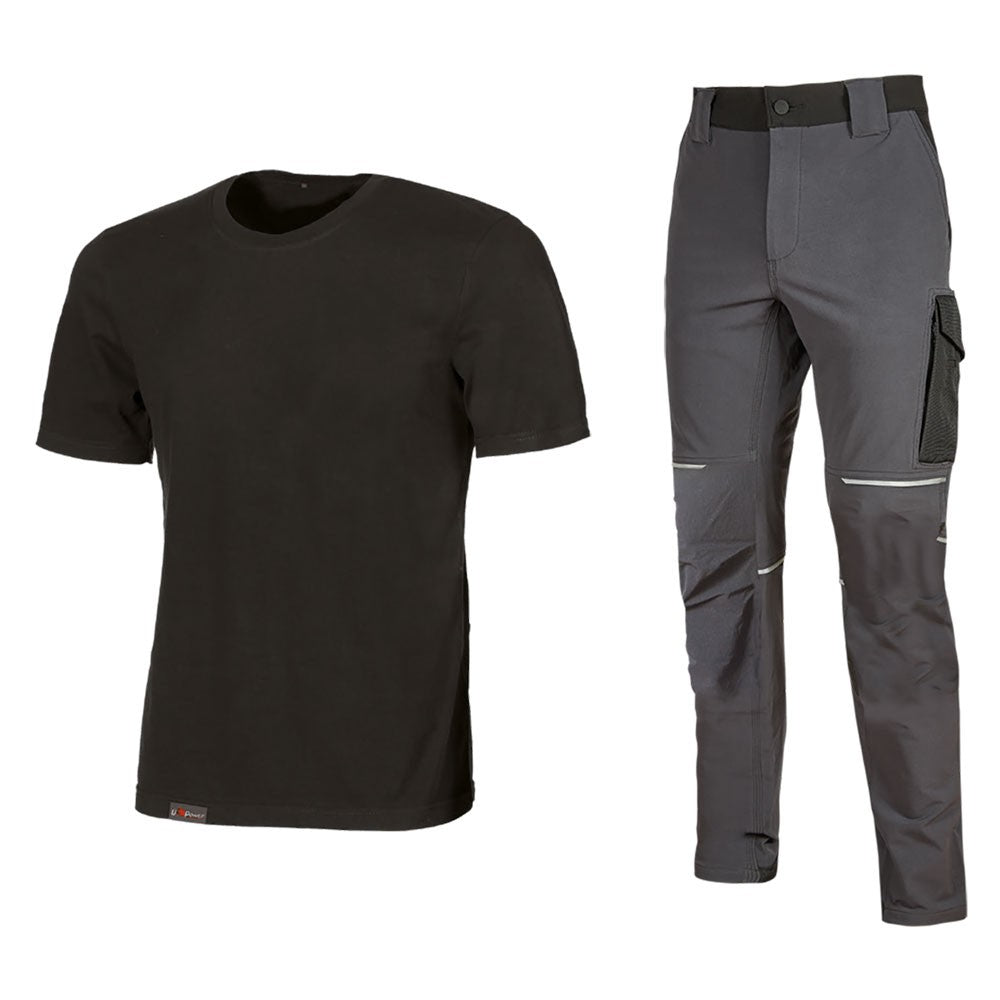 KIT T-SHIRT + PANTALONE 'WORK WEAR' tg. M (maglia black carbon / pantalone asphalt grey)