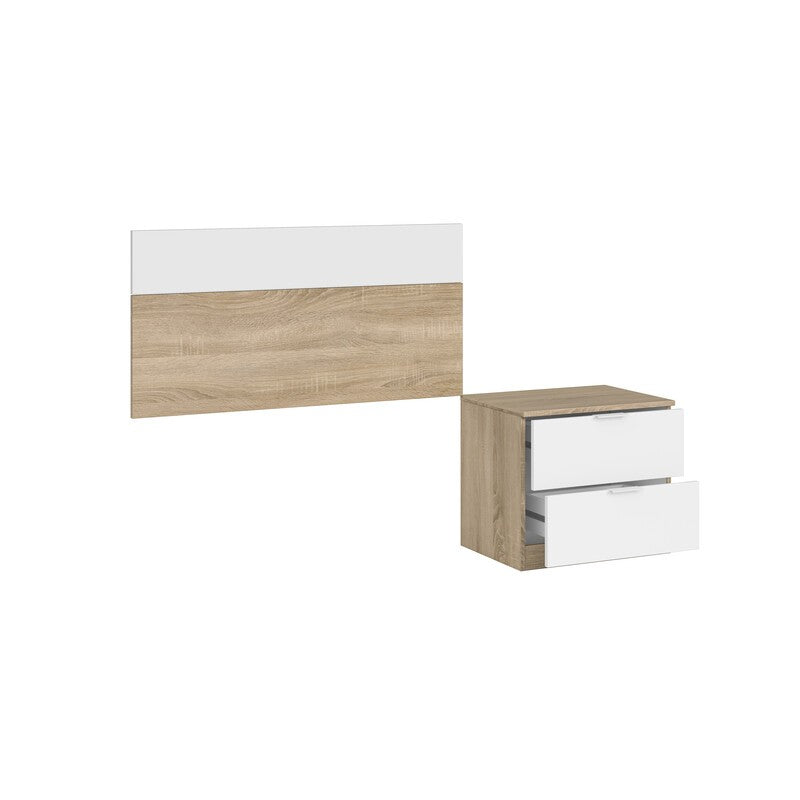 KIT TESTIERA LETTO SING+COMODINO ROVERE ARTIK/BIANCO