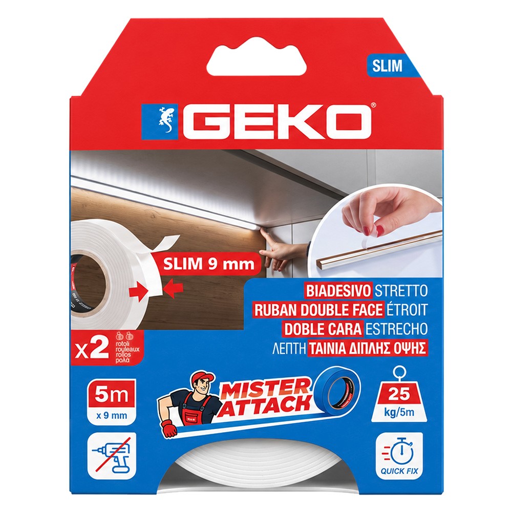 NASTRO BIADESIVO IN SCHIUMA 'MISTER ATTACH SLIM' mm 9 x mt. 5 - cf. 2 pezzi