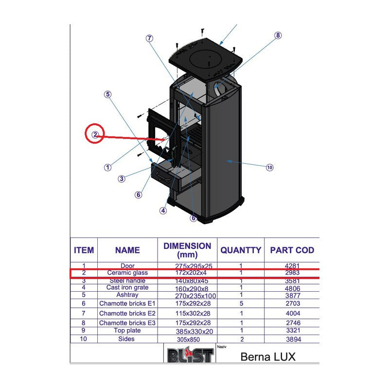 R VETRO (2965)X STUFA LEGNA 5.0 KW BERNA LUX