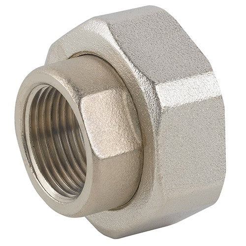 RACCORDO IN 2 PZ FF PER POMPA IN OTTONE NICHELATO CON GUARNIZIONE Misura: 1/2" x 1"