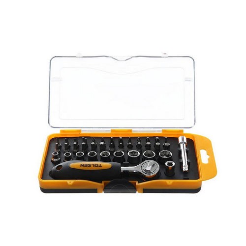SET 30PZ CRICCHETTO DA 1/4" CON BUSSOLE E INSERTI MISTI