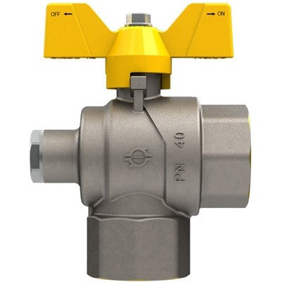 VALVOLA A SFERA GAS A SQUADRA FF CON FARFALLA E ATTACCO PRESSIONE Misura: 3/4" x 3/4" DN 20