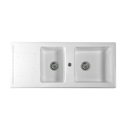 LAVELLO DA INCASSO IN CERAMICA MOD. C283 CON 2 VASCHETTE 116 x 50