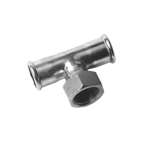 TEE CON DERIVAZIONE FILETTO F A PRESSARE IN ACCIAIO INOSSIDABILE