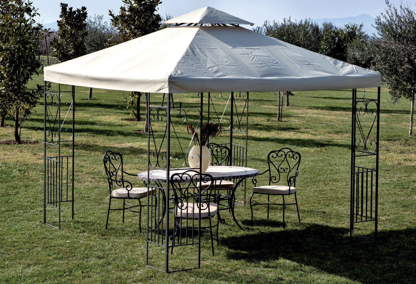 GAZEBO IN METALLO MT.3X3 DECOR. ECRU YF-3133B