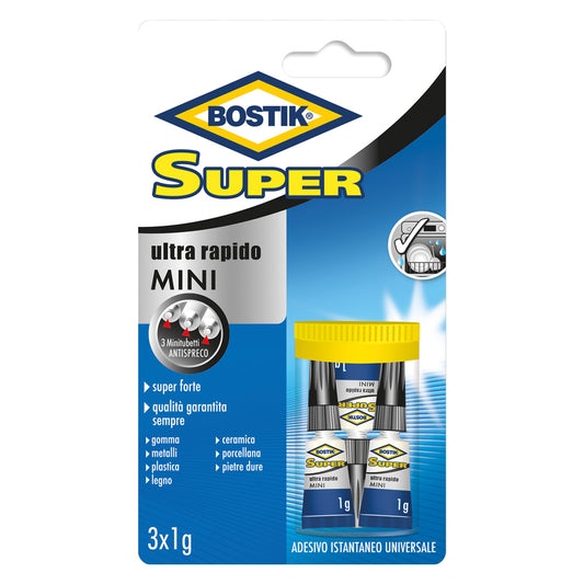 ADESIVO ISTANTANEO UNIVERSALE 'SUPER MINI' gr. 3 - 3 pz x 1 gr. (clip strip)