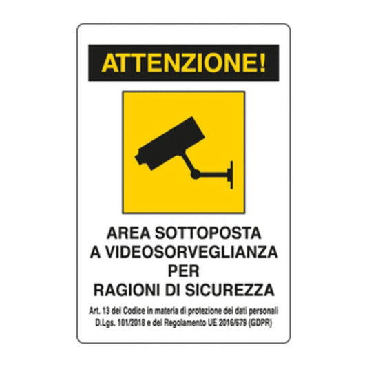 10 x TARGA AREA SOTTO VIDEOSORVEGLIANZA 180X120 MM ADESIVA