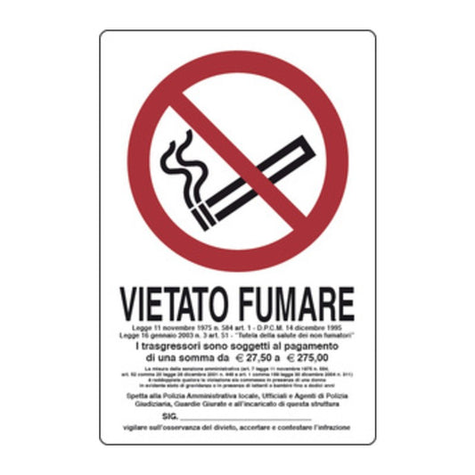 10 x TARGA VIETATO FUMARE L.311/1 180X120 MM