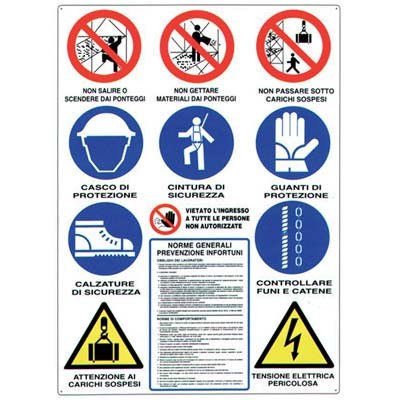 5 x TARGA SEGNALETICA OBBLIGHI E DIVIETI CANTIERE