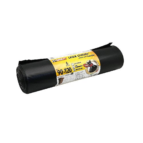 6 PZ SACCHI SPAZZATURA LEGA E CHIUDI C/LACCIO 80 MY Misura: Nero cm 90 x 120
