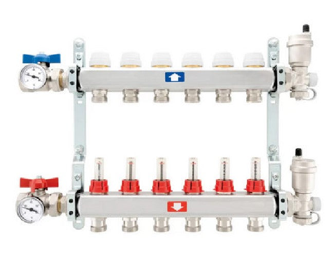 COLLETTORE PREMONTATO COMPLETO CON FLUSSIMETRI 6 vie 1"x3/4