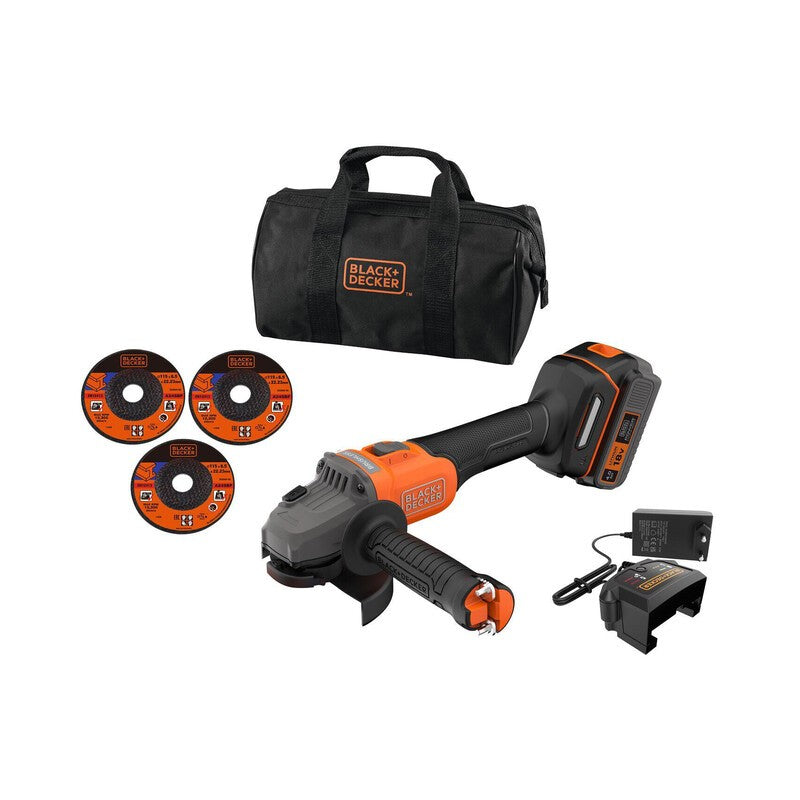 B+D SMERIGLIATRICE ANG BCG6L8F1S-QW 18V 115MM+DISCHI BRUSHLESS