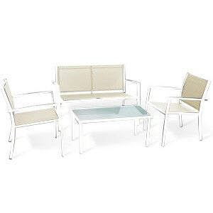 C SET 4 PZ SALOTTO SANTIAGO ACCIAIO BIANCO/TORTORA