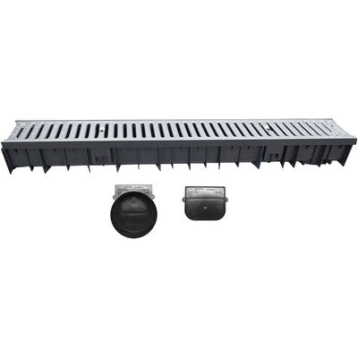 CANALE WAVEDRAIN CON GRIGLIA ACCIAIO ZINCATO + TESTATA E SCARICO D.110 Misura: 1000 mm