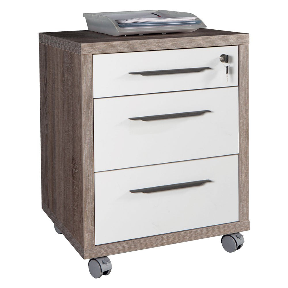 CASSETTIERA UFFICIO 3 CASSETTI LINEA 'DISEGNO' cm. 45 x 48 x h.63 - cemento/bianco