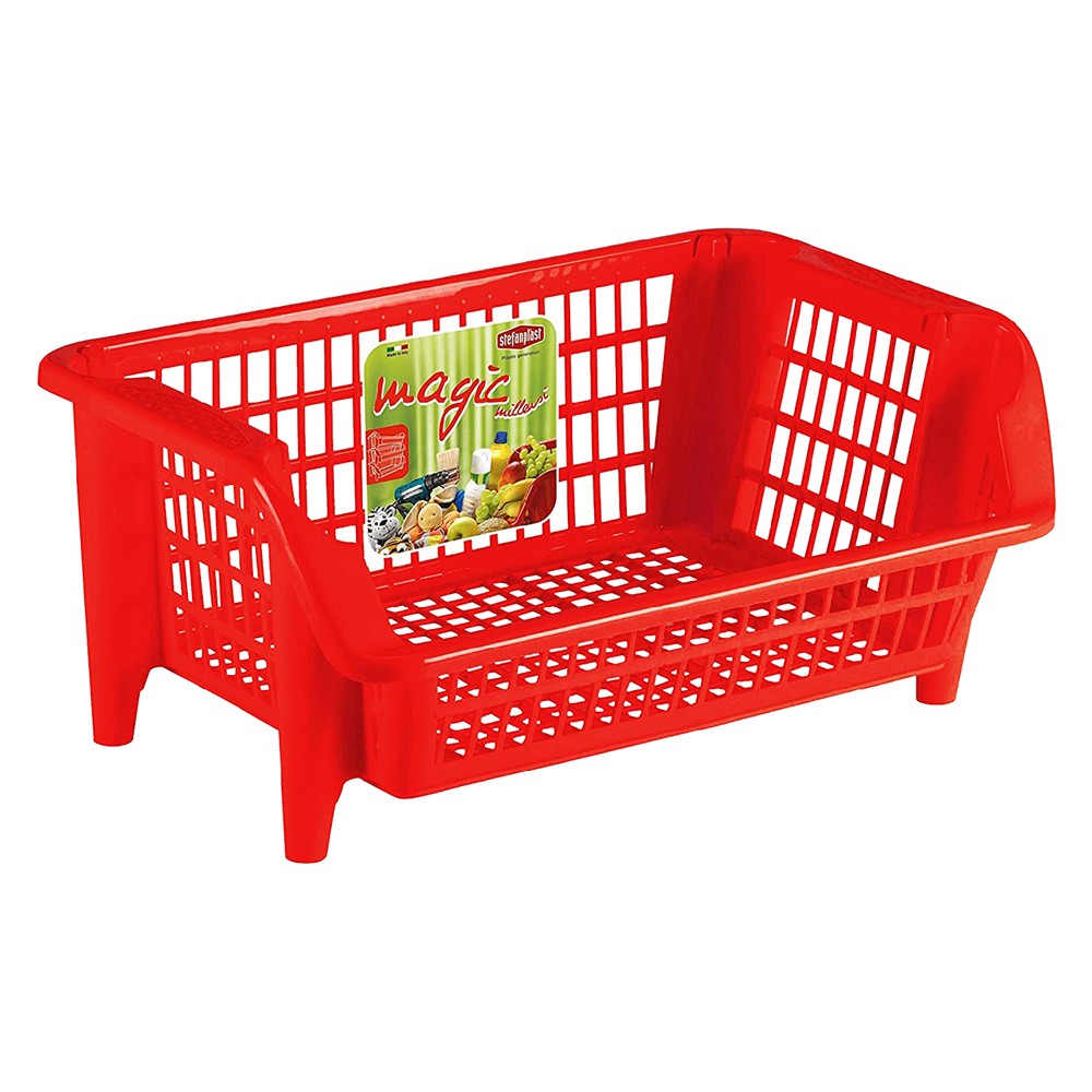 CESTELLO IMPILABILE 'BOCCA DI LUPO' col. rosso - cm 54 x 38 H 24