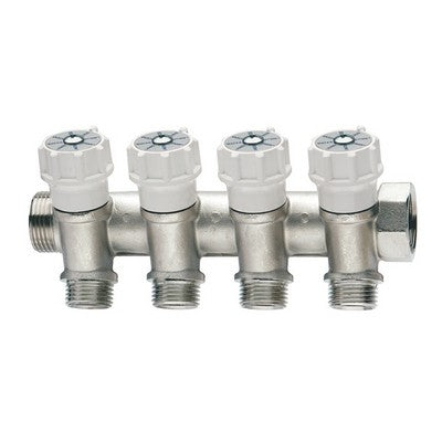 COLLETTORE DI DISTRIBUZIONE COMPONIBILE CON VALVOLE DI INTERCETTAZIONE Misura: 3/4" x 4 deriv. 1/2
