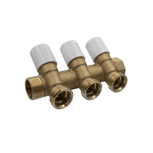 COLLETTORE DI DISTRIBUZIONE CON VITONI DI CHIUSURA 3/4 EUROCONO Misura: 1" x 3/4" 3 Vie
