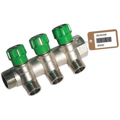 COLLETTORE LINEARE CON RUBINETTI D'ARRESTO 3 DERIVAZIONI IMPEX F-BRICO Misura: 3/4 x 1/2
