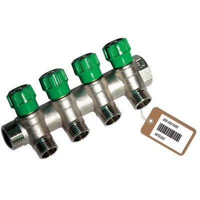 COLLETTORE LINEARE CON RUBINETTI D'ARRESTO 4 DERIVAZIONI IMPEX F-BRICO Misura: 3/4 x 1/2