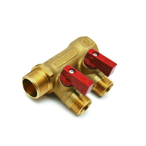 COLLETTORE NINO 2 VIE CON VALVOLE A SFERA Misura: 3/4 x 1/2 2 vie Rosso