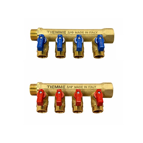 COLLETTORE NINO GIALLO CON VALVOLA A SFERA 3/4 X 16 4 VIE Misura: 3/4 x 1/2 x 16