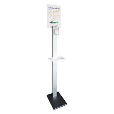 COLONNINA PORTA GEL IGIENIZZANTE CON MENSOLA PER GUANTI IN ALLUMINIO Misura: HxLxP cm 160x24x35