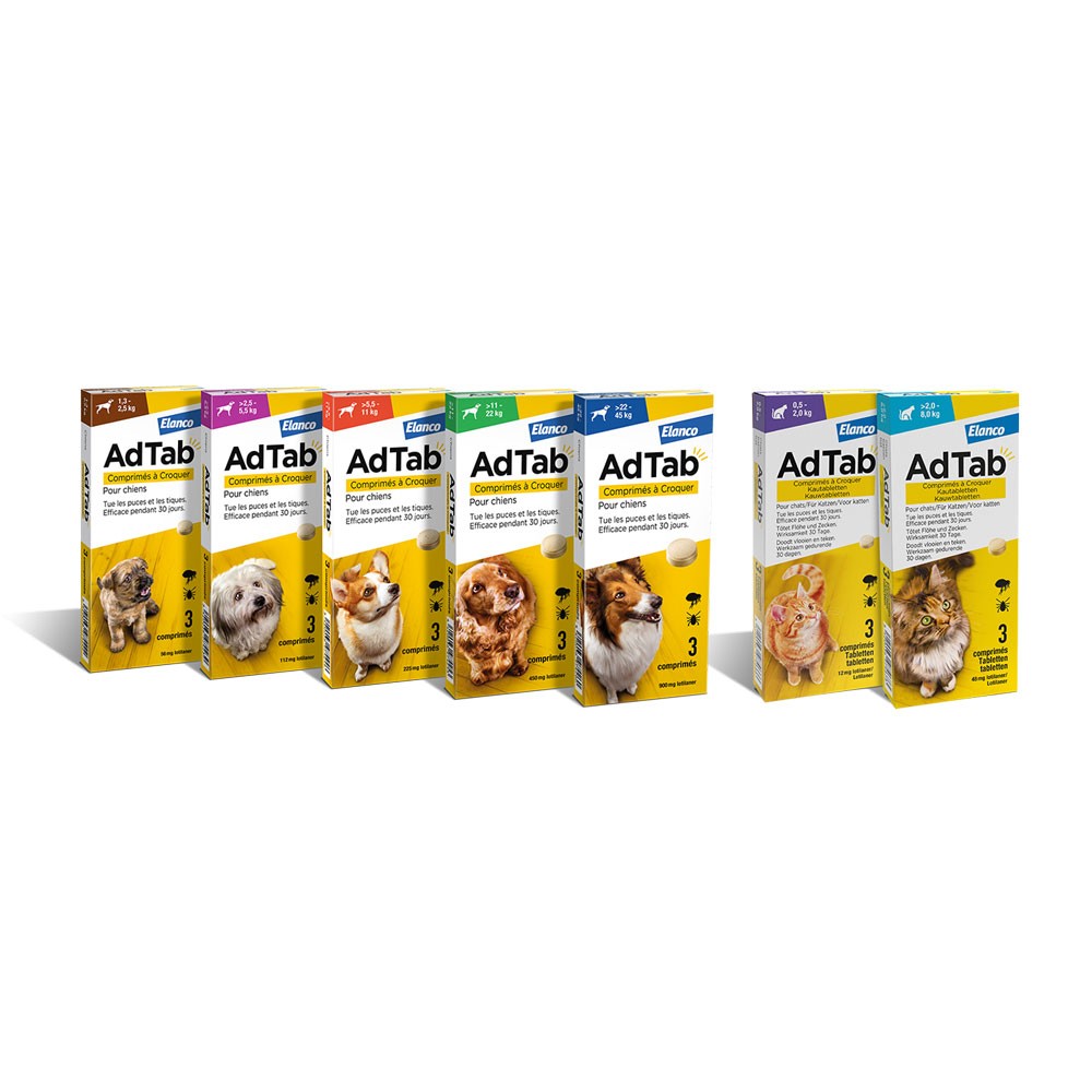 COMPRESSE ANTIPARASSITARIE MASTICABILI 'ADTAB' gatti 0,5 > 2,0 kg / 3 compresse da 12 mg