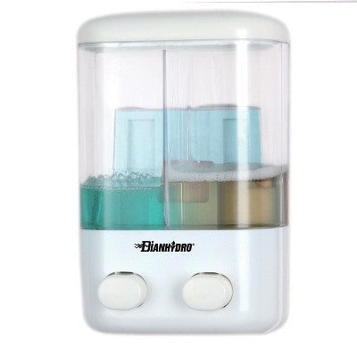 DISPENSER DI SAPONE LIQUIDO A PARETE DUE VANI Misura: Lt 0.48 x 2 - H. 220 mm