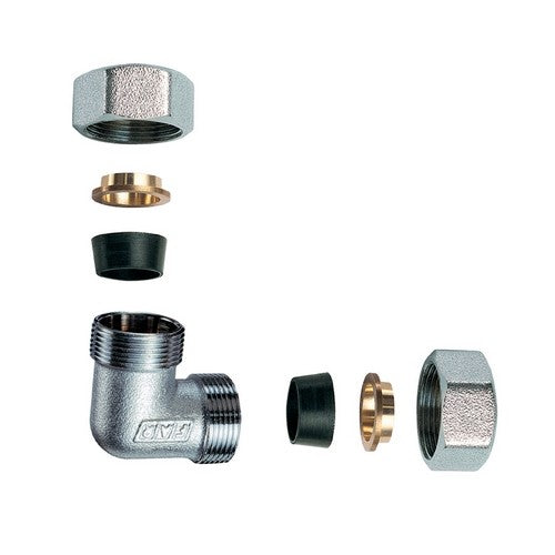 GOMITO DOPPIO CROMATO C/MONOCONO IN GOMMA PER RAME Misura: 1/2" x 18