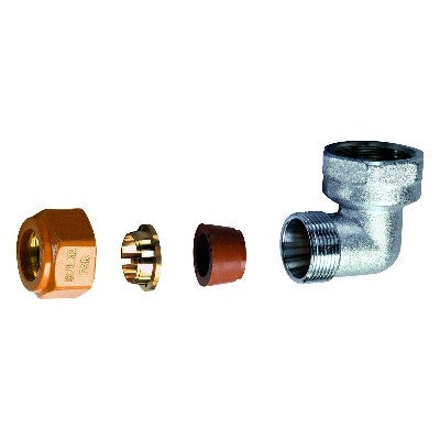 GOMITO FEMMINA COMPLETO DI KIT DI TENUTA PER IMPIANTI SOLARI Misura: 3/4 - Diam. 16