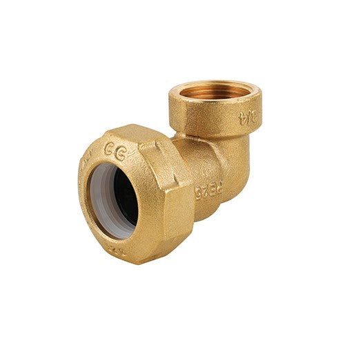 GOMITO FEMMINA IN OTTONE PER TUBO PE Misura: 1" X 32