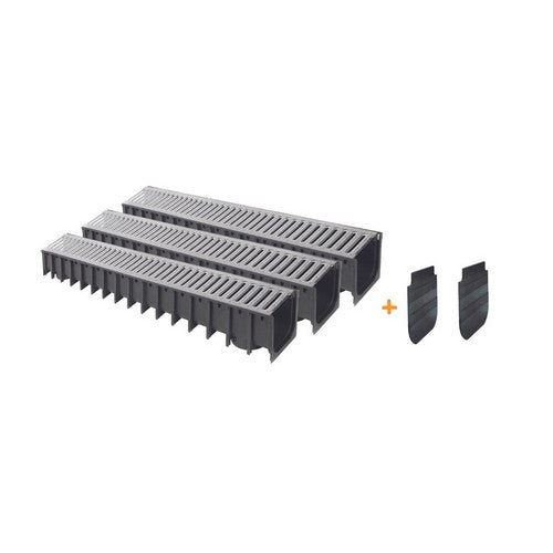 KIT 3 PZ CANALE IN PP CON GRIGLIA IN ACCIAIO ZINCATO IKARODRAIN Misura: 100x100 - 1000 mm