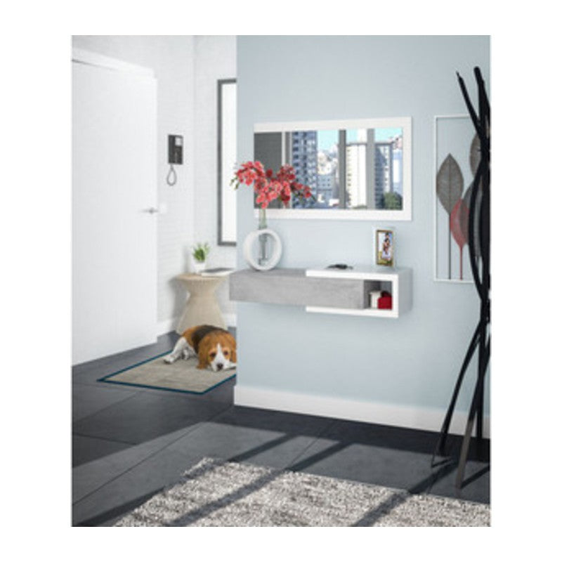 KIT INGRESSO 1 CASSETTO + SPECCHO NOON BIANCO CEMENTO
