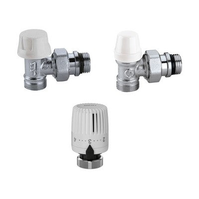 KIT VALVOLA + DETENTORE + COMANDO TERMOSTATICO Misura: 3/8" a squadra
